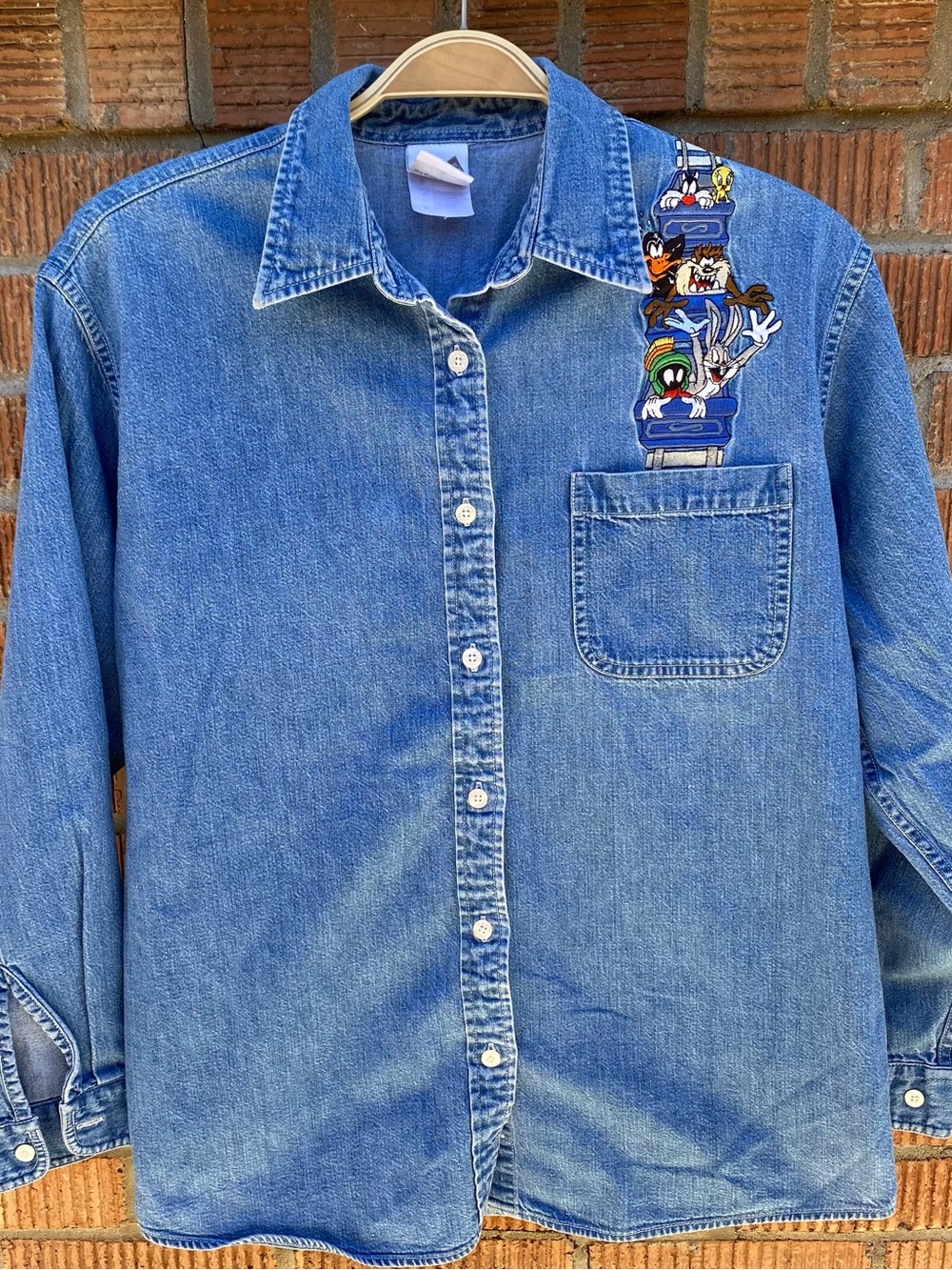 Vintage Looney Tunes Rollercoaster Long Sleeve Button Up Denim Shirt Men’s Small
